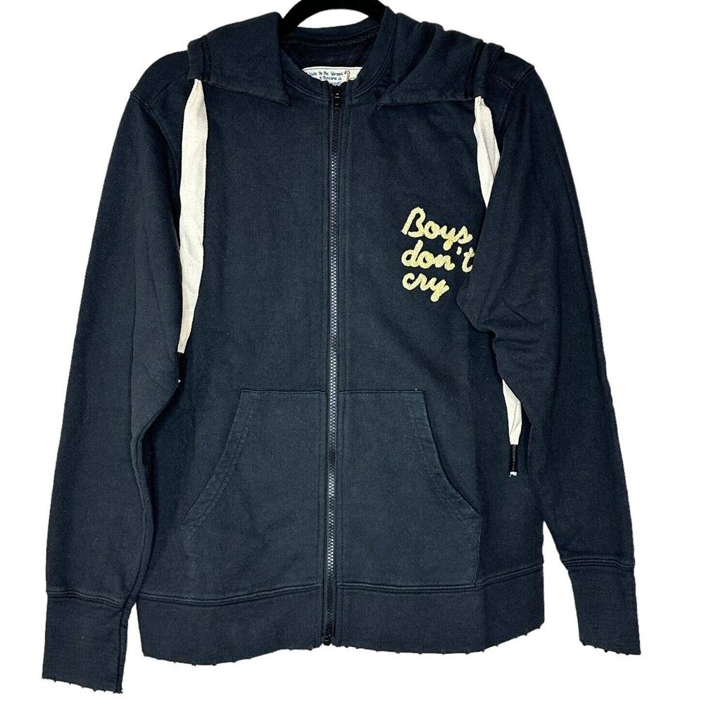 Sandrine Rose Boys Don't Cry Zip Up Hoodie Sweatshirt Black Women XS NWT
